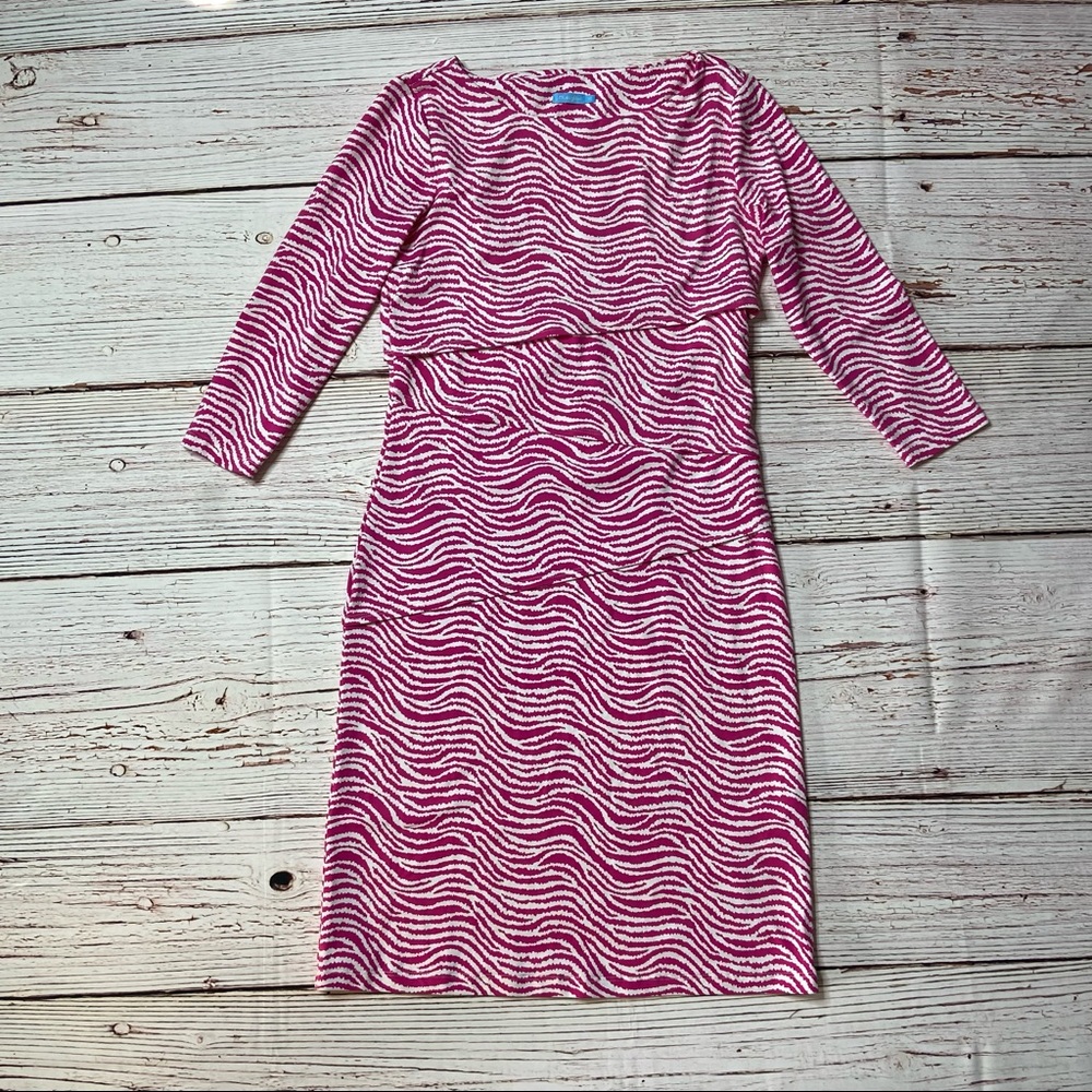 J McLaughlin Catalina Cloth Nicola Sheath Dress Rose and White Radio Wav… - Picture 1 of 12